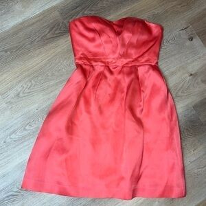 J Crew Coral 100% Silk Sweetheart Neckline Strapless Cocktail Dress size 10